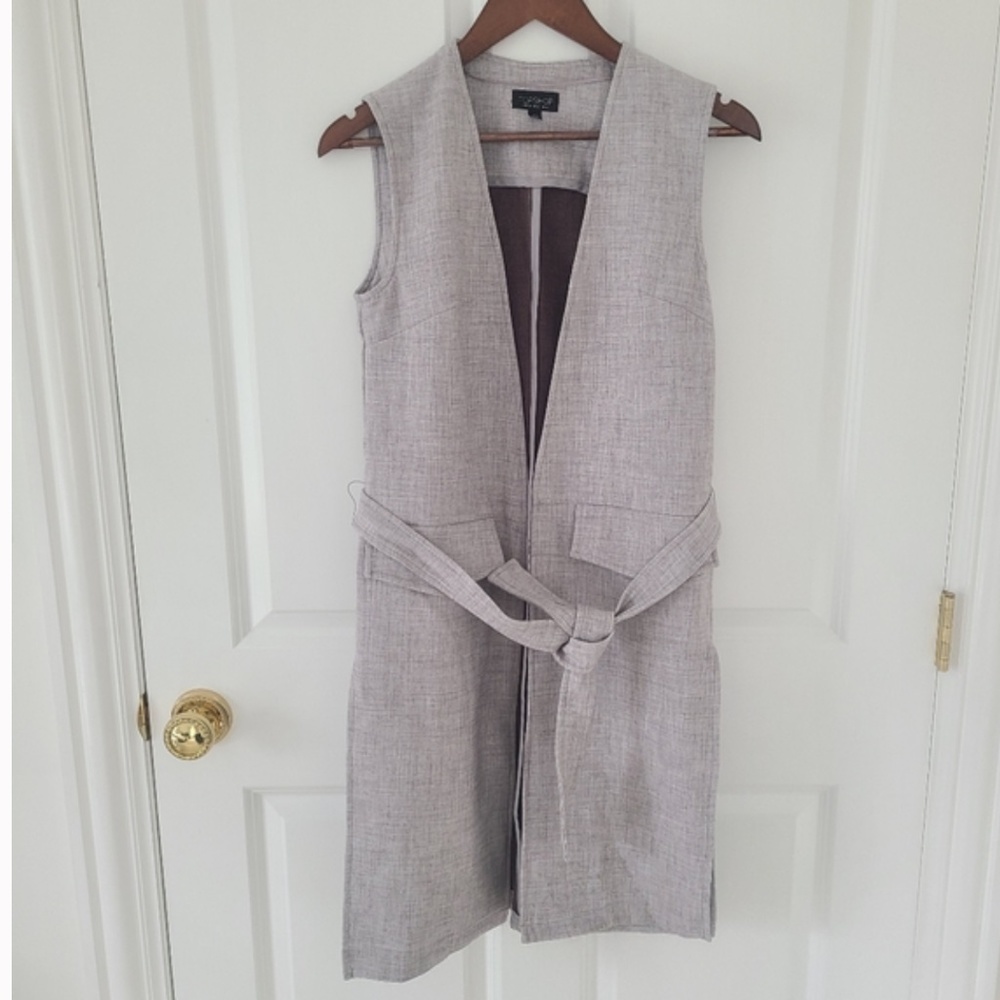 Topshop Light Gray Sleeveless Belted Blazer
